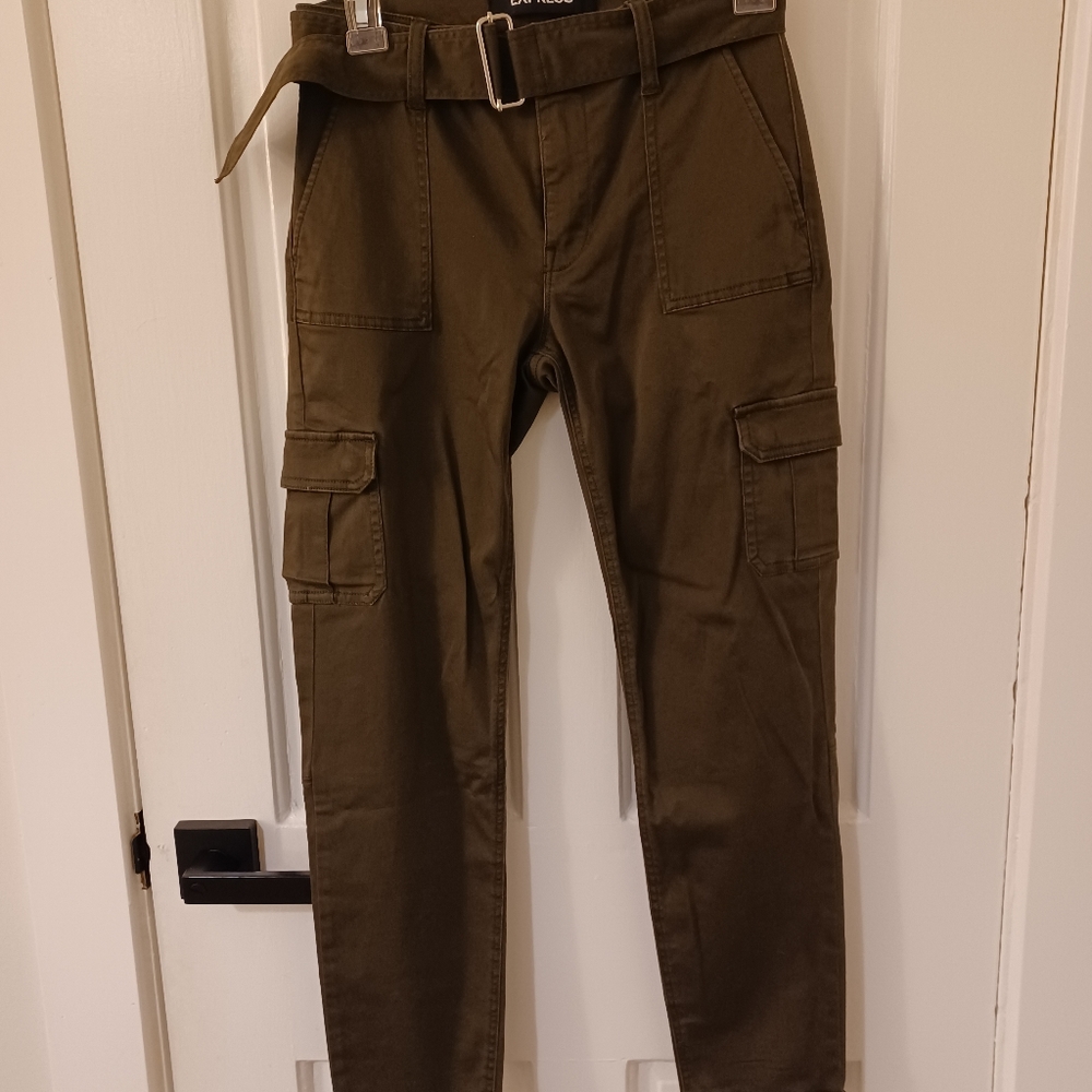 Express Green Stretch Cropped Super Skinny Mid Rise Pants